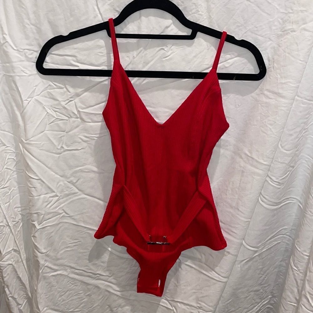 Red open back bodysuit size 2 with buckle